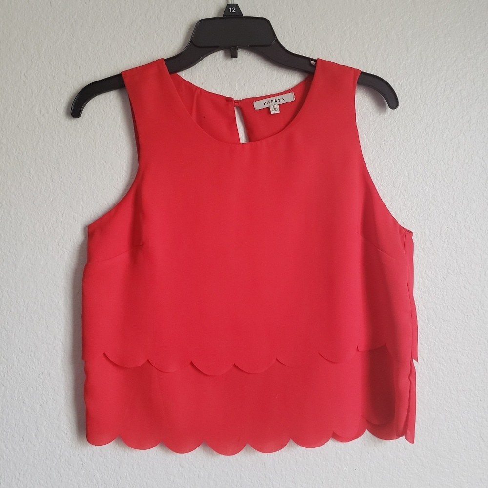 Layered Crop Tank Top with Scallop Edge